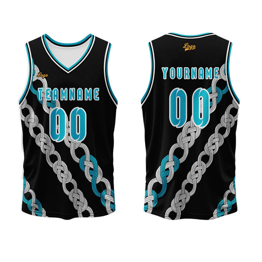 Benutzerdefinierter Schwarz Blau Basketball Jersey Uniform Anzug gedruckt Ihr Logo Name Nummer