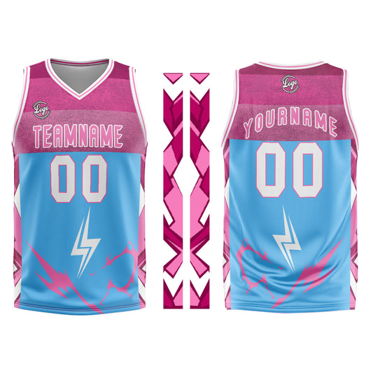 Benutzerdefinierter Blau Rosa Basketball Jersey Uniform Anzug gedruckt Ihr Logo Name Nummer