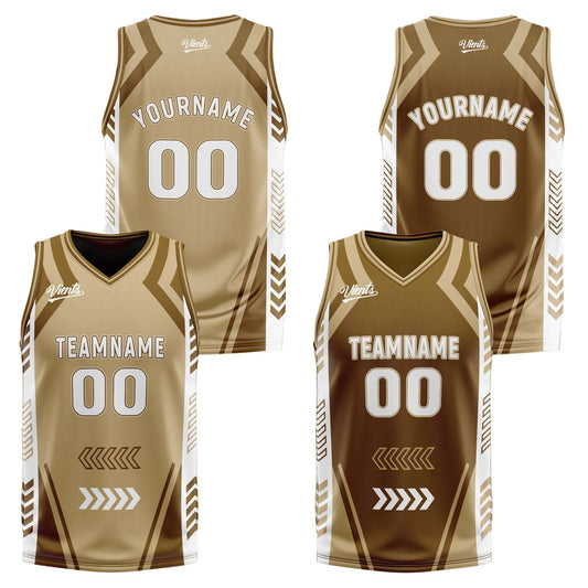 Benutzerdefinierte Braun Reversible Basketball Jersey Personalisierte Drucken Name Nummer Logo