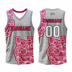 Benutzerdefinierter Grau Rosa Basketball Jersey Uniform Anzug gedruckt Ihr Logo Name Nummer