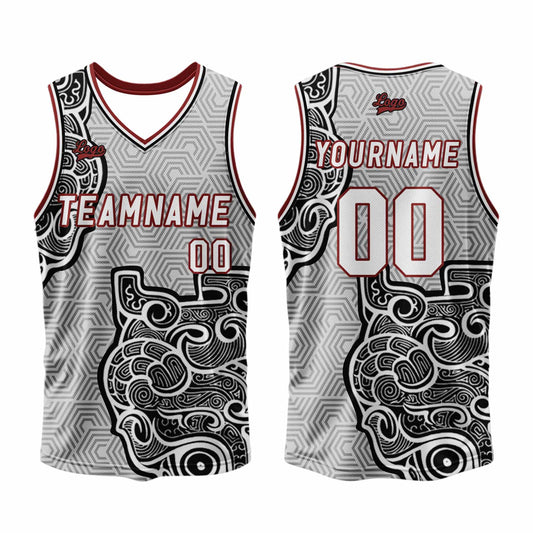 Benutzerdefinierter Grau Schwarz Basketball Jersey Uniform Anzug gedruckt Ihr Logo Name Nummer