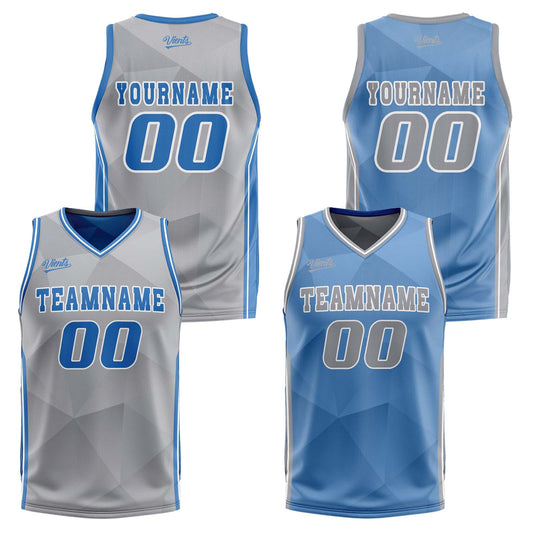 Benutzerdefinierte Grau Blau Reversible Basketball Jersey Personalisierte Drucken Name Nummer Logo