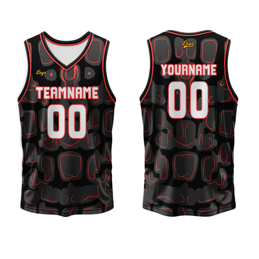 Benutzerdefinierter Schwarz Rot Basketball Jersey Uniform Anzug gedruckt Ihr Logo Name Nummer