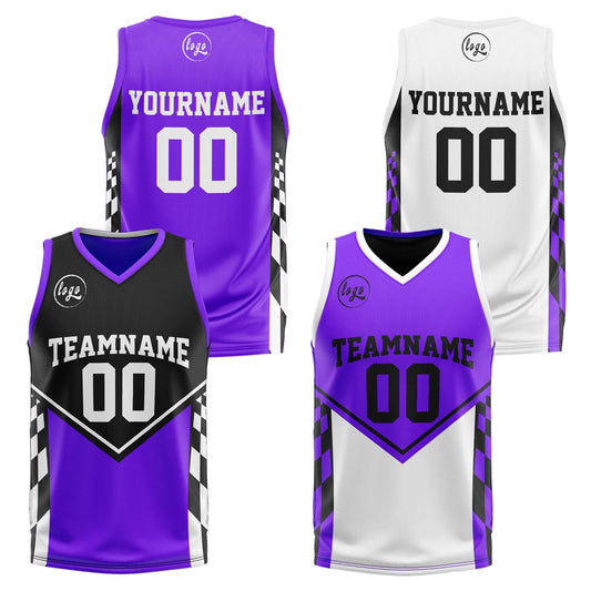 Benutzerdefinierte Schwarz Lila Reversible Basketball Jersey Personalisierte Print Name Nummer Logo