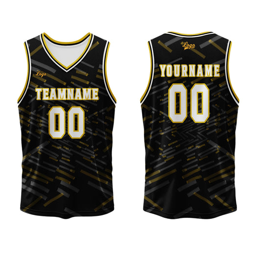 Benutzerdefinierter Schwarz-Gelb Basketball Jersey Uniform Anzug gedruckt Ihr Logo Name Nummer
