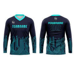 Kundenspezifisches Dunkelblau Cyan Basketball Fußball Schießen langes T-Shirt für Erwachsene und Kinder