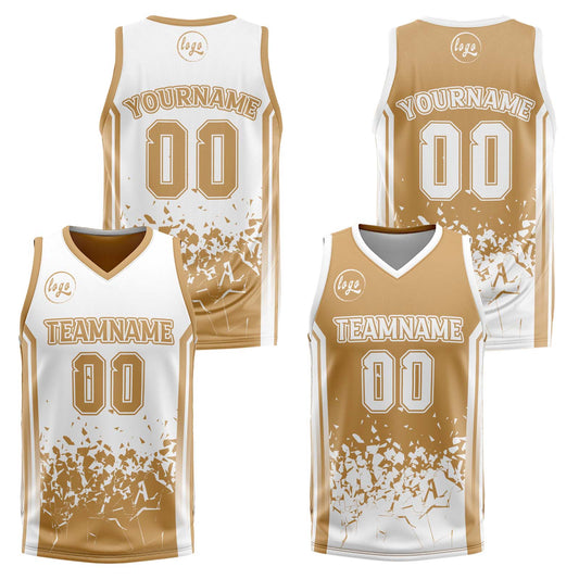 Benutzerdefinierte Braun Weiß Reversible Basketball Jersey Personalisierte Drucken Name Nummer Logo