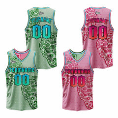 Benutzerdefinierte Grün Rosa Reversible Basketball Jersey Personalisierte Print Name Nummer Logo