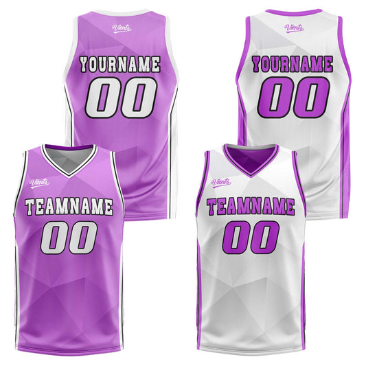Benutzerdefinierte Lila Weiß Reversible Basketball Jersey Personalisierte Drucken Name Nummer Logo