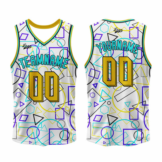 Benutzerdefinierter Weiß Gelb Basketball Jersey Uniform Anzug gedruckt Ihr Logo Name Nummer