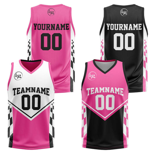 Benutzerdefinierte Schwarz Rosa Reversible Basketball Jersey Personalisierte Print Name Nummer Logo