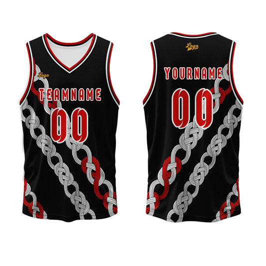 Benutzerdefinierter Schwarz Rot Basketball Jersey Uniform Anzug gedruckt Ihr Logo Name Nummer
