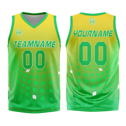 Benutzerdefinierter Gelb Grün Basketball Jersey Uniform Anzug gedruckt Ihr Logo Name Nummer