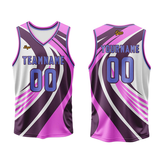 Benutzerdefinierter Rosa Lila Basketball Jersey Uniform Anzug gedruckt Ihr Logo Name Nummer