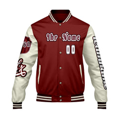 Maßgeschneiderte Rot Weiß Letterman Varsity Jacket Individuelle Stickerei Druck nach Ihrem Wunsch