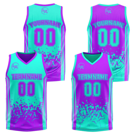 Benutzerdefinierte Lichtblau Lichtlila Reversible Basketball Jersey Personalisierte Drucken Name Nummer Logo