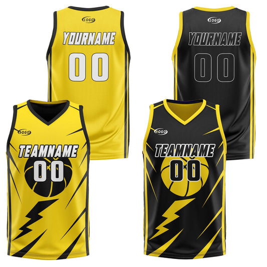 Benutzerdefinierte Gelb Schwarz Reversible Basketball Jersey Personalisierte Drucken Name Nummer Logo