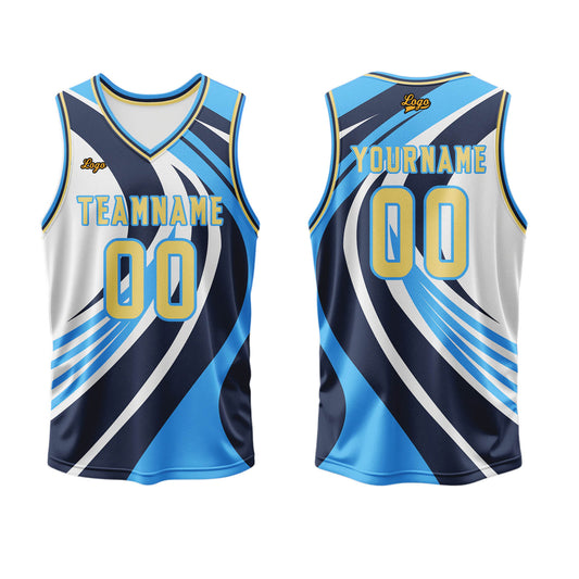 Benutzerdefinierter Blau Gelb Basketball Jersey Uniform Anzug gedruckt Ihr Logo Name Nummer