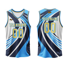 Benutzerdefinierter Blau Gelb Basketball Jersey Uniform Anzug gedruckt Ihr Logo Name Nummer