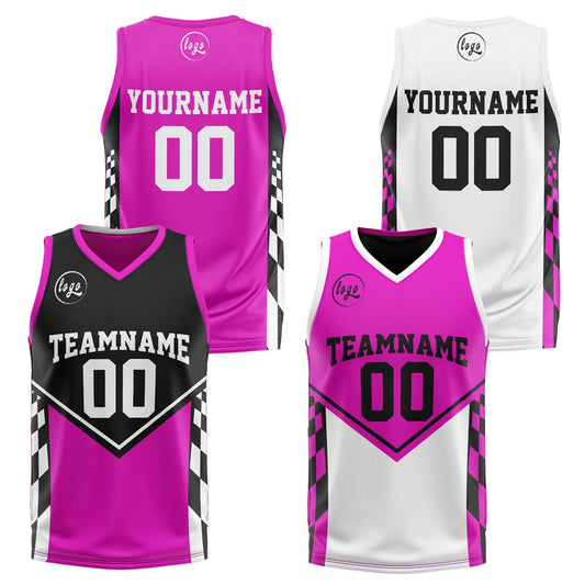 Benutzerdefinierte Schwarz Lichtlila Reversible Basketball Jersey Personalisierte Print Name Nummer Logo