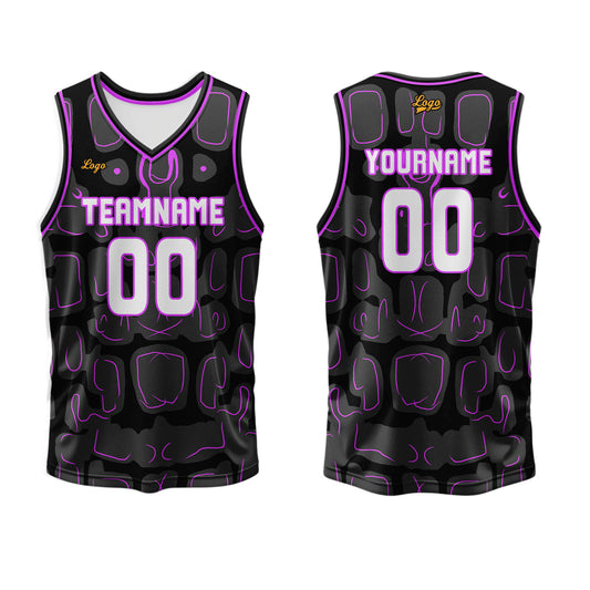 Benutzerdefinierter Schwarz Lila Basketball Jersey Uniform Anzug gedruckt Ihr Logo Name Nummer