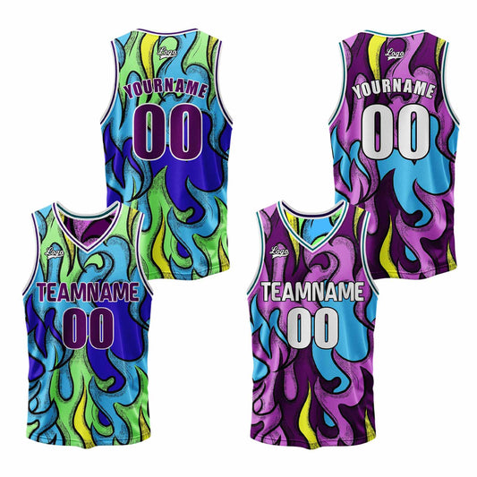 Benutzerdefinierte Blau Lila Reversible Basketball Jersey Personalisierte Print Name Nummer Logo