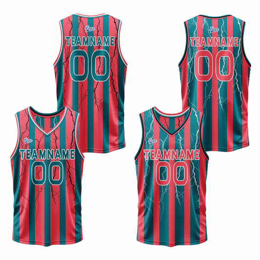 Benutzerdefinierte Rot Mitternachtsgrün Reversible Basketball Jersey Personalisierte Print Name Nummer Logo