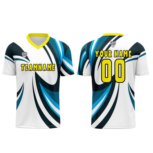 Benutzerdefinierte Weiß Blau Trikots für Männer Frauen Personalisierte Fußball Uniformen für Erwachsene und Kind