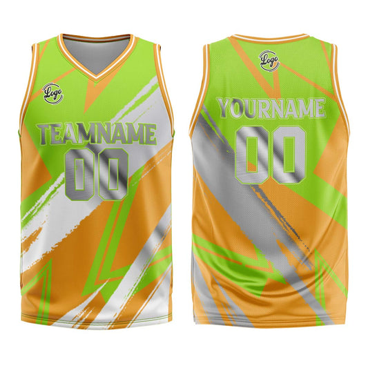 Benutzerdefinierter Grün Orange Grau Basketball Jersey Uniform Anzug gedruckt Ihr Logo Name Nummer