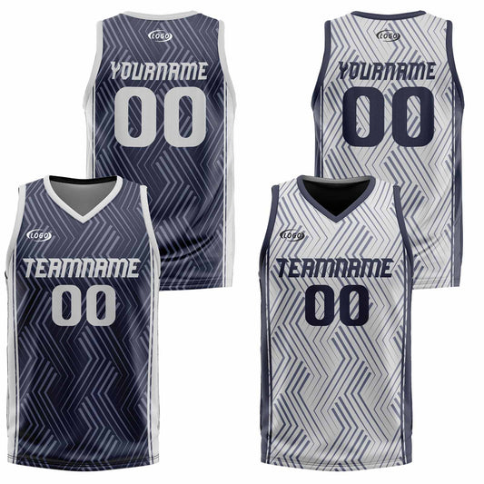 Benutzerdefinierte Marine Grau Reversible Basketball Jersey Personalisierte Drucken Name Nummer Logo