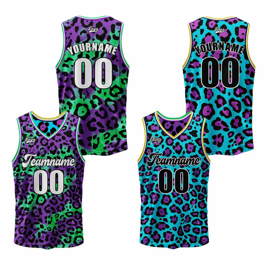 Benutzerdefinierte Lila Aqua Reversible Basketball Jersey Personalisierte Print Name Nummer Logo