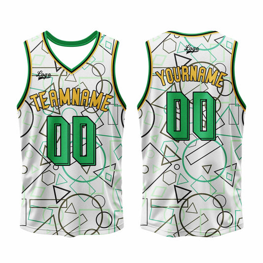 Benutzerdefinierter Weiß Grün Basketball Jersey Uniform Anzug gedruckt Ihr Logo Name Nummer