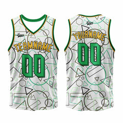 Benutzerdefinierter Weiß Grün Basketball Jersey Uniform Anzug gedruckt Ihr Logo Name Nummer