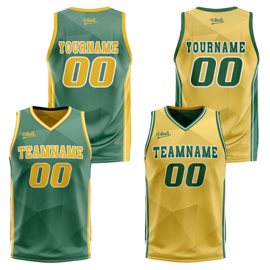 Benutzerdefinierte Grün Gelb Reversible Basketball Jersey Personalisierte Drucken Name Nummer Logo