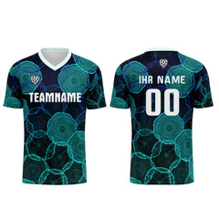 Benutzerdefinierte Schwarz Cyan Trikots für Männer Frauen Personalisierte Fußball Uniformen für Erwachsene und Kind