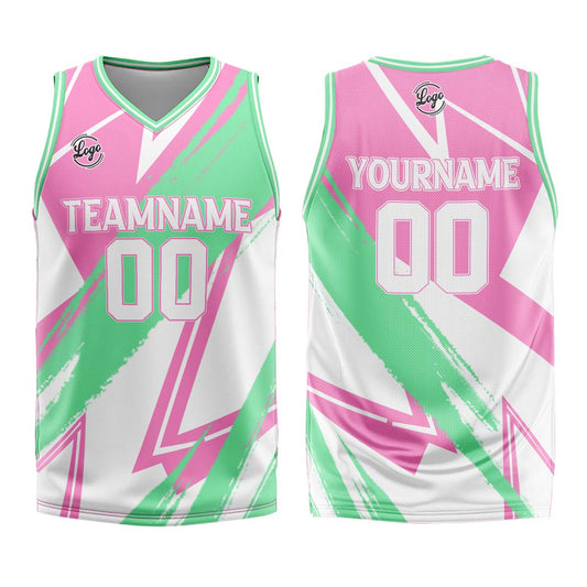 Benutzerdefinierter Rosa Grün Basketball Jersey Uniform Anzug gedruckt Ihr Logo Name Nummer