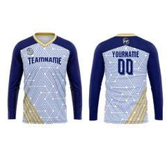 Kundenspezifisches Dunkelblau Gold Basketball Fußball Schießen langes T-Shirt für Erwachsene und Kinder