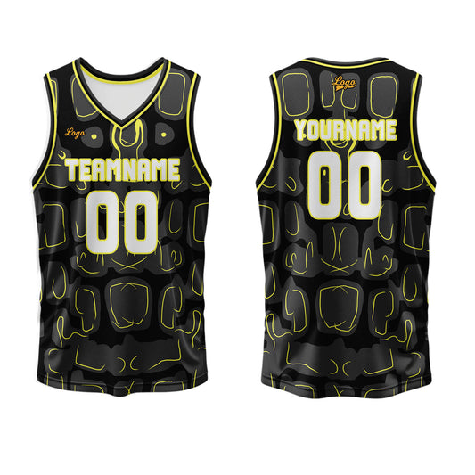 Benutzerdefinierter Schwarz Gelb Basketball Jersey Uniform Anzug gedruckt Ihr Logo Name Nummer