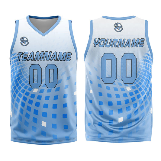 Benutzerdefinierter Weiß Blau Basketball Jersey Uniform Anzug gedruckt Ihr Logo Name Nummer