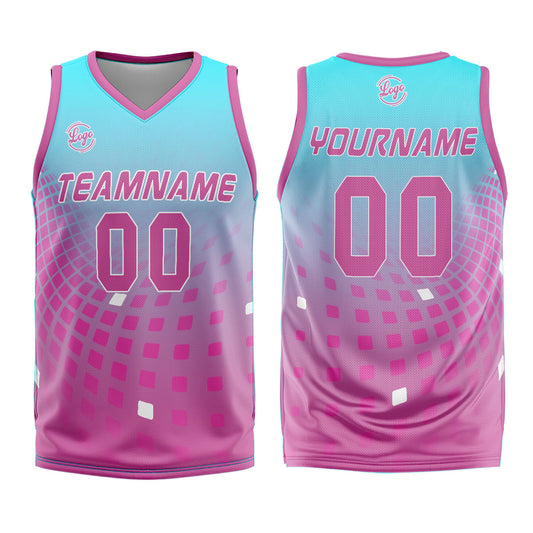 Benutzerdefinierter Hellblau Rosa Basketball Jersey Uniform Anzug gedruckt Ihr Logo Name Nummer