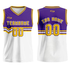 Benutzerdefinierter Lila Weiß Gelb Basketball Jersey Uniform Anzug gedruckt Ihr Logo Name Nummer