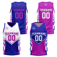 Benutzerdefinierte Blau Lila Reversible Basketball Jersey Personalisierte Print Name Nummer Logo