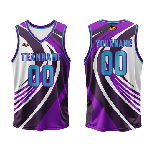 Benutzerdefinierter Violett Blau Basketball Jersey Uniform Anzug gedruckt Ihr Logo Name Nummer