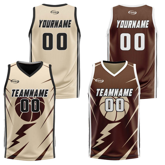 Benutzerdefinierte Creme Braun Reversible Basketball Jersey Personalisierte Drucken Name Nummer Logo