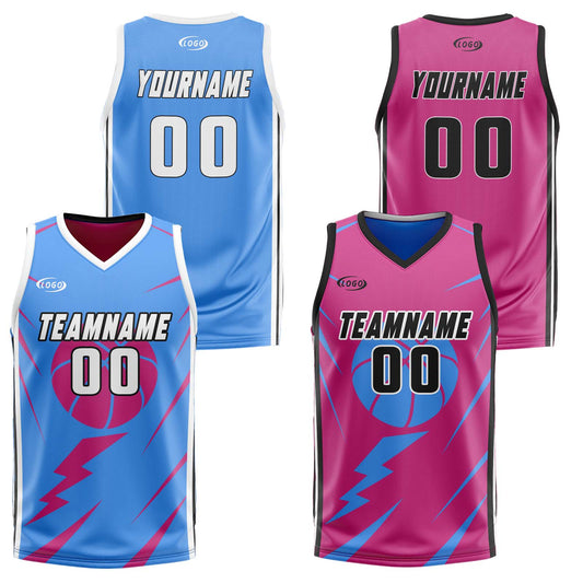 Benutzerdefinierte Blau Rosa Reversible Basketball Jersey Personalisierte Drucken Name Nummer Logo