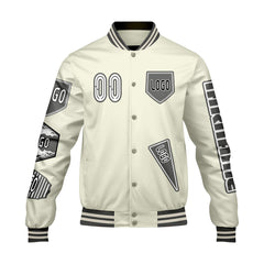 Maßgeschneiderte Weiß Letterman Varsity Jacket Individuelle Stickerei Druck nach Ihrem Wunsch