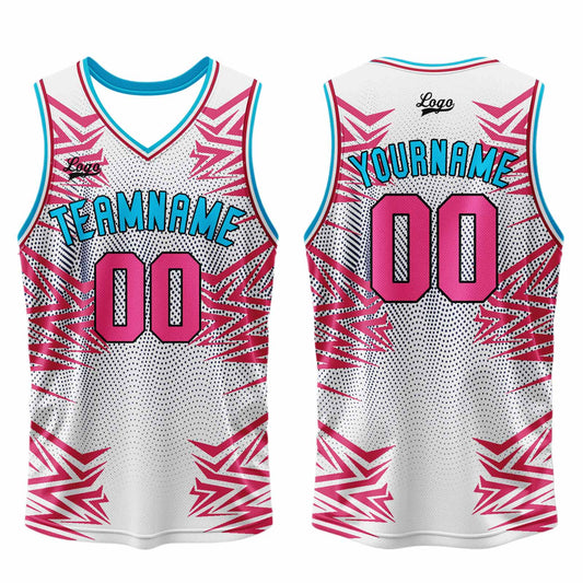 Benutzerdefinierter Weiß Rosa Basketball Jersey Uniform Anzug gedruckt Ihr Logo Name Nummer