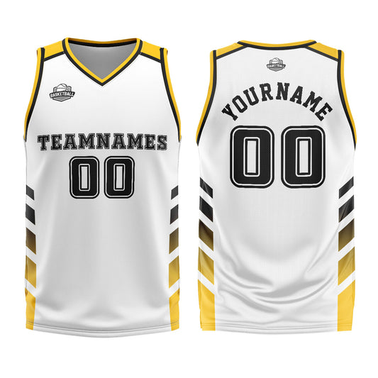 Benutzerdefinierter Weiß Gelb Basketball Jersey Uniform Anzug gedruckt Ihr Logo Name Nummer