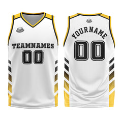 Benutzerdefinierter Weiß Gelb Basketball Jersey Uniform Anzug gedruckt Ihr Logo Name Nummer