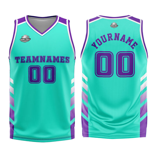 Benutzerdefinierter Cyan Lila Basketball Jersey Uniform Anzug gedruckt Ihr Logo Name Nummer
